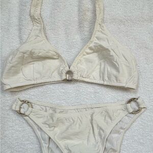 Cream Bikini Set with Ring Accents